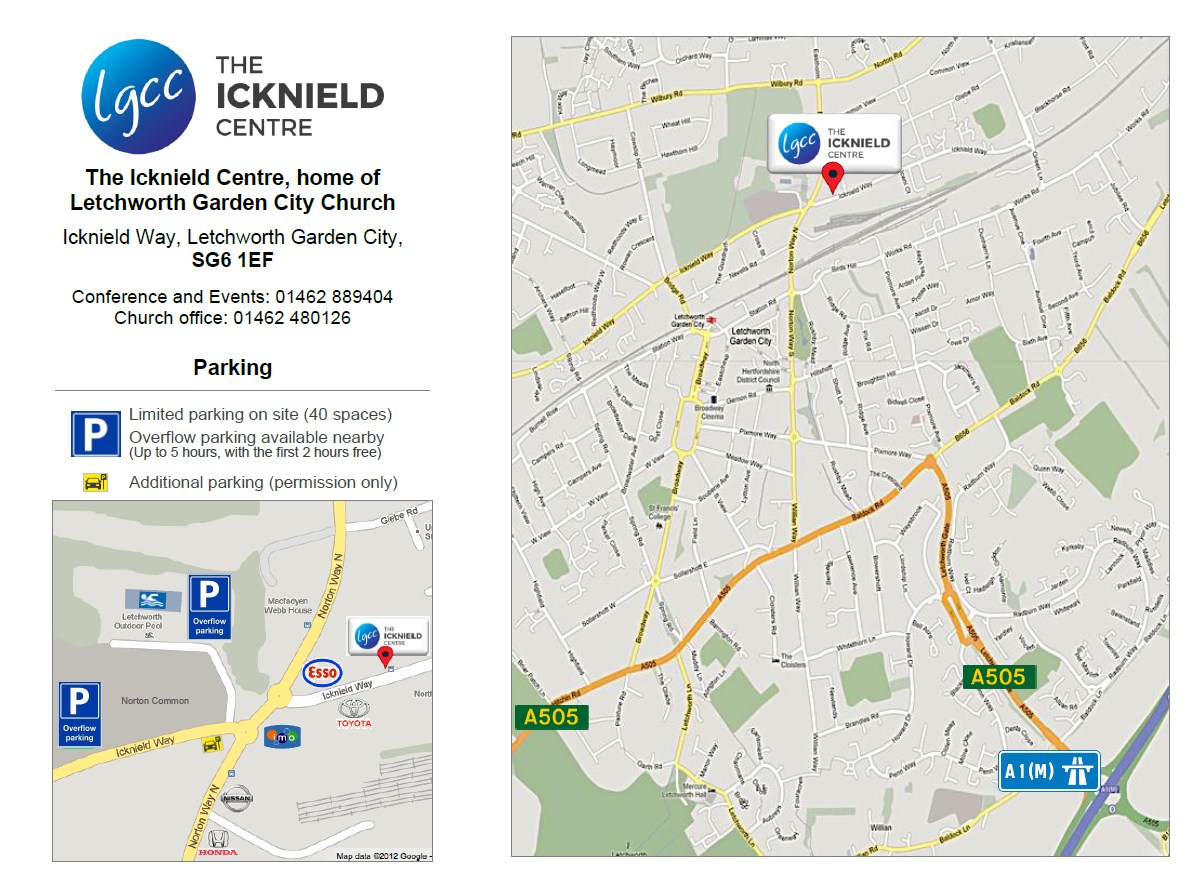 Map showing The Icknield Centre, Letchworth Garden City